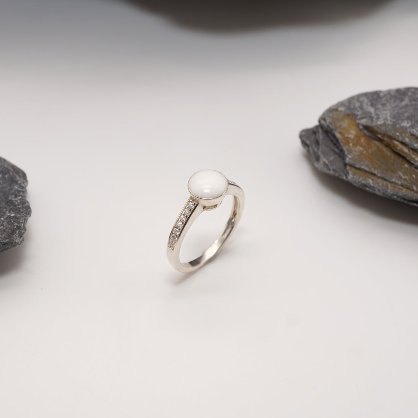 Sterling silver Crown Keepsake Ring with bold round semen inlay and pavé-studded band, perfect for daring intimate jewellery.