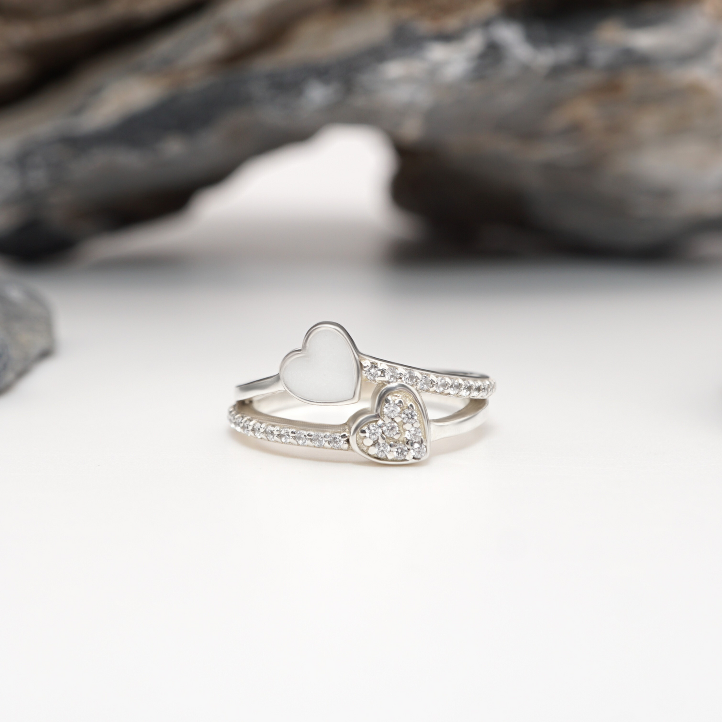 ''Heartbound'' – Sterling Silver Twin Heart Semen Keepsake Ring