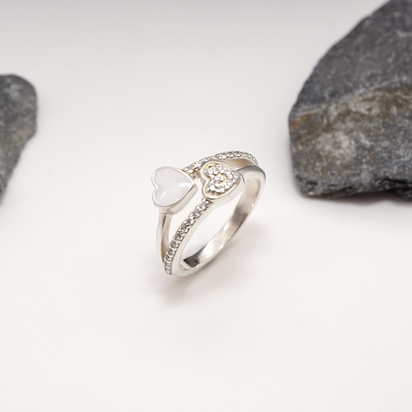 ''Heartbound'' – Sterling Silver Twin Heart Semen Keepsake Ring