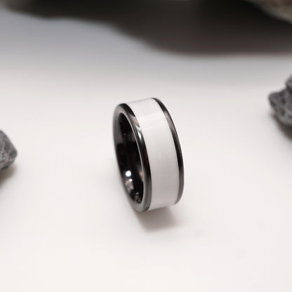 ''Cumet'' - Black Ceramic Semen Inlay Ring