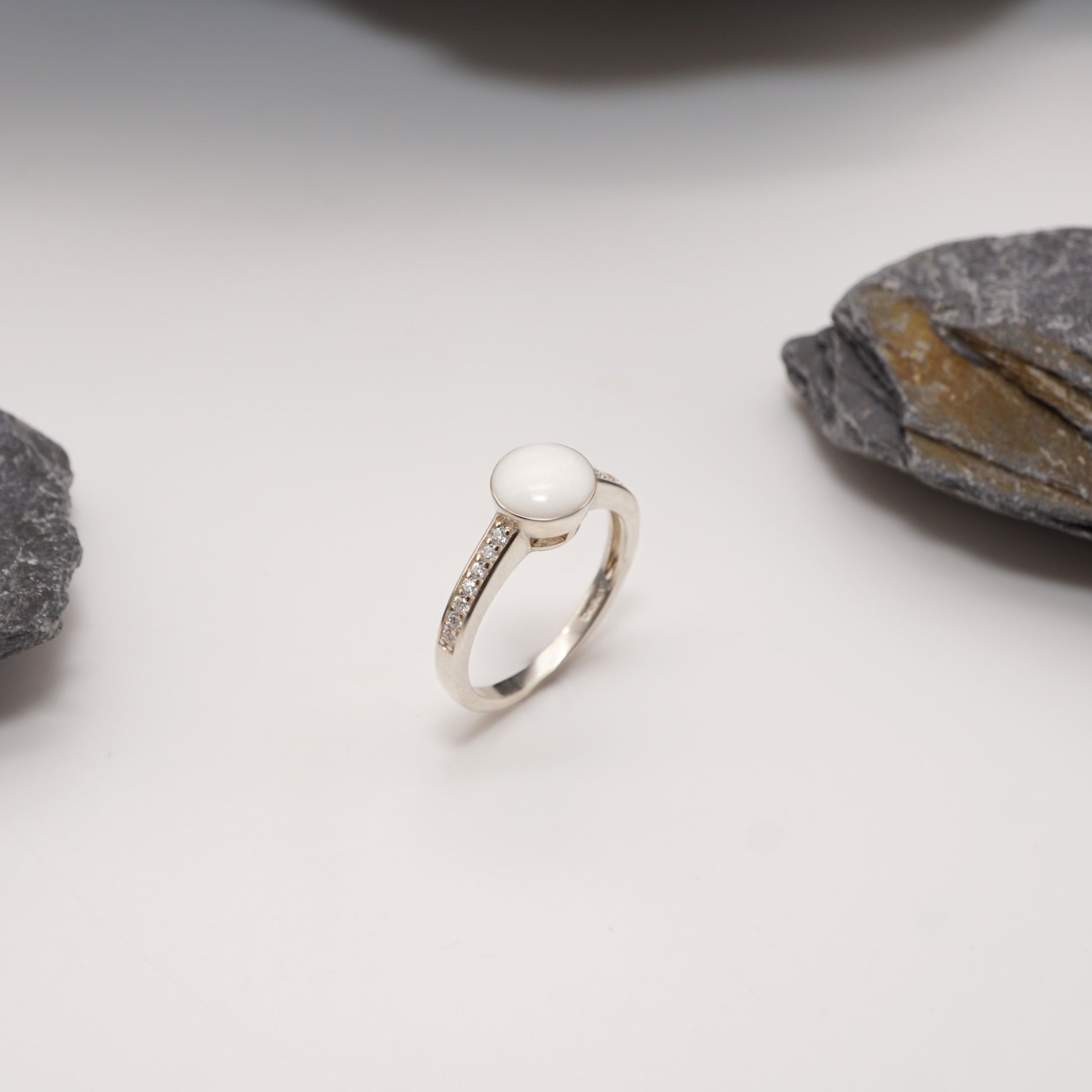 Sterling silver Crown Keepsake Ring with bold round semen inlay and pavé-studded band, perfect for daring intimate jewellery.